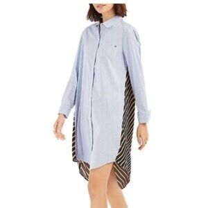 Tommy Hilfiger Pinstripe Button Front
Shirt Dress Tunic Blue White Contrast
Back
